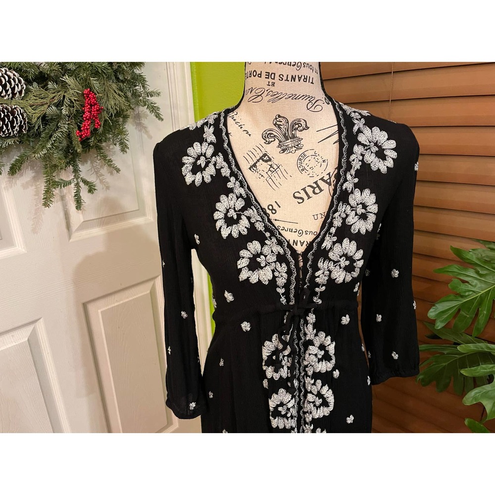 Free People’s Black Embroidered Fable Midi Dress, xs